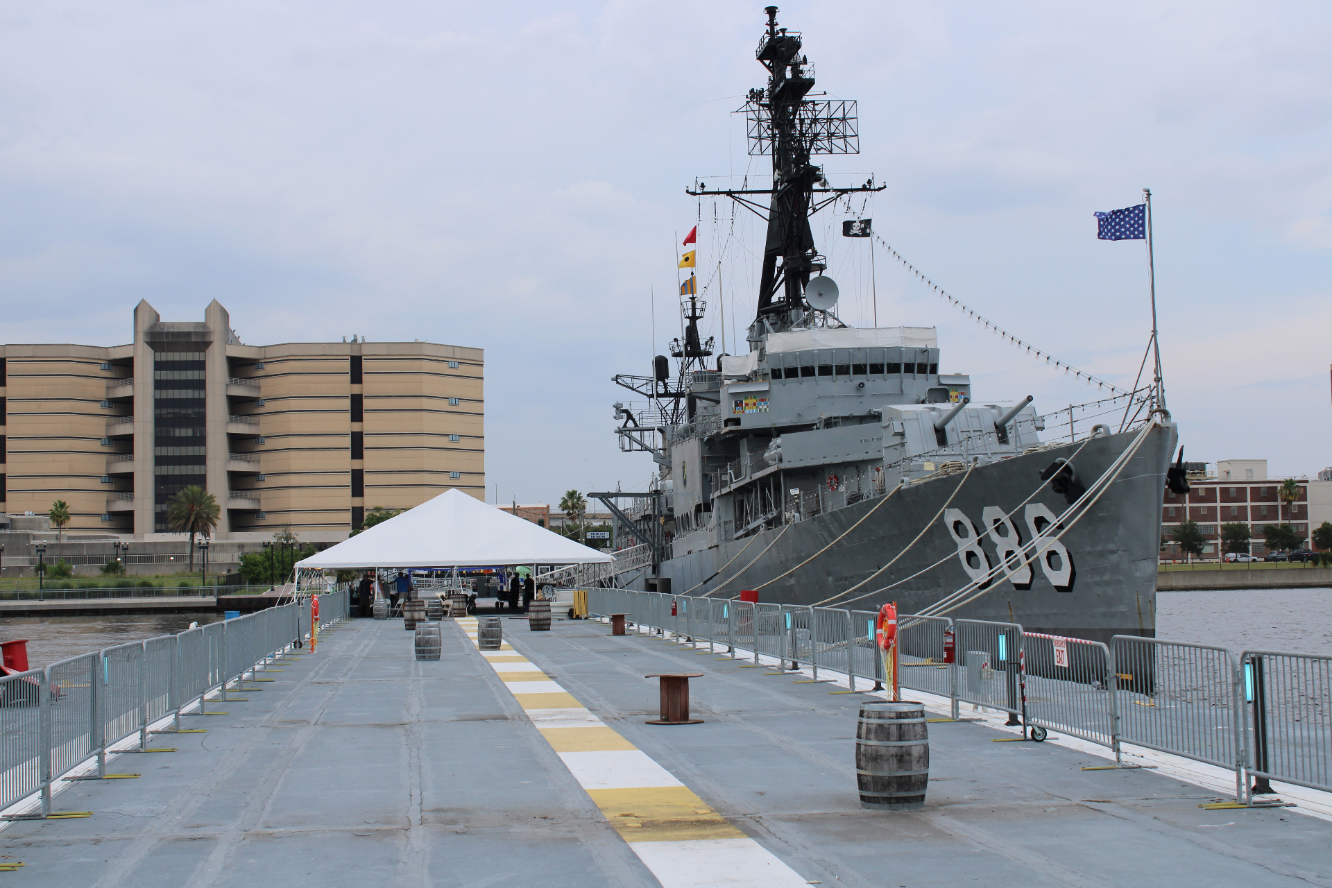 View along the pier next to the USS Orleck at the Life Well Balanced dinner
