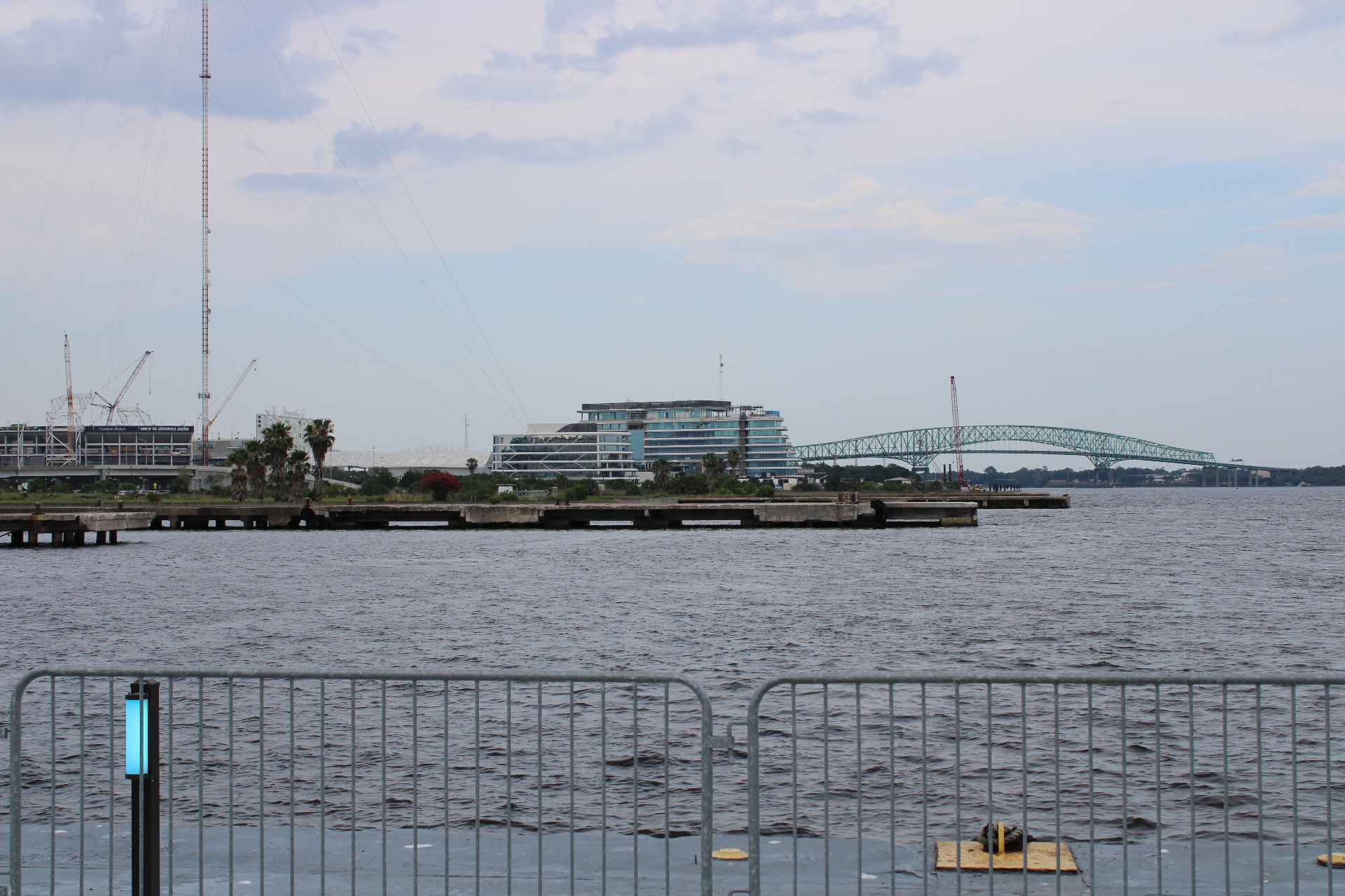 View across the St. Johns River toward the Hart Bridge and downtown Jacksonville from the USS Orleck